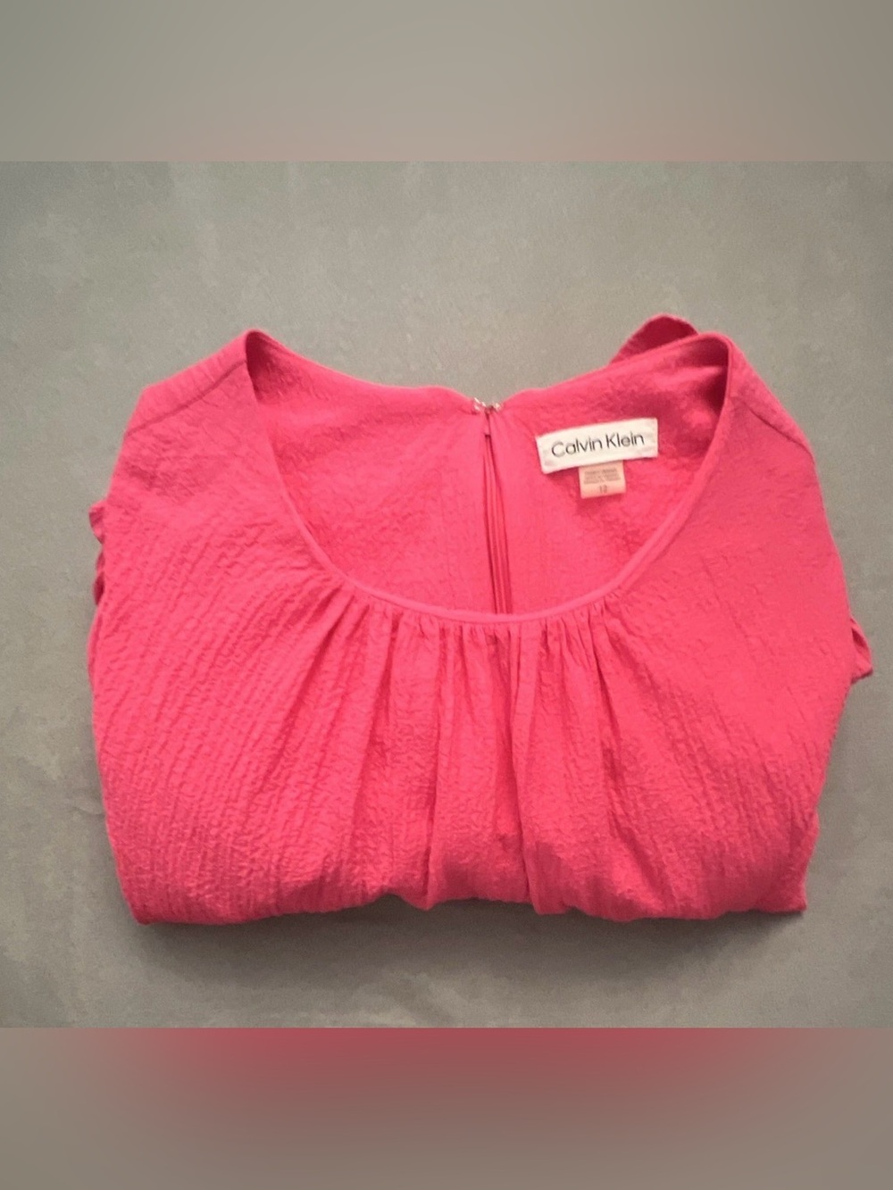Calvin Klein Pink Solid A-Line Puff Short Sleeve Round Neck Midi Zip 14